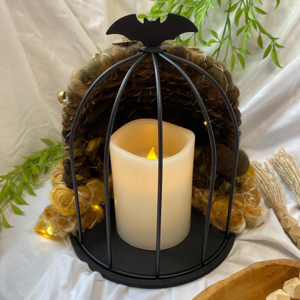 Handwoven Bat Cage Candle Display Decor